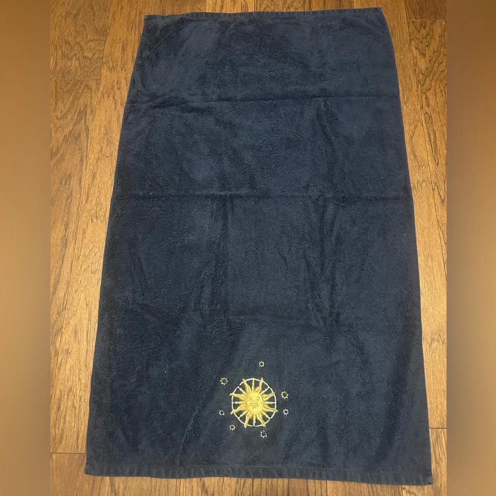 Celestial Navy Blue Embroidered Towel with Sun and Stars